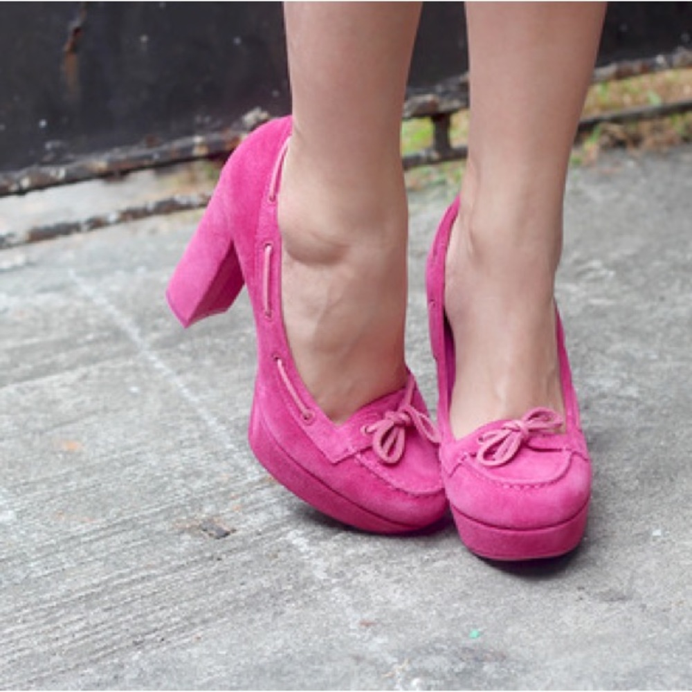 Pink Top-sider Jeffrey Barbie Platform Retro Magenta Suede Chunky Heels